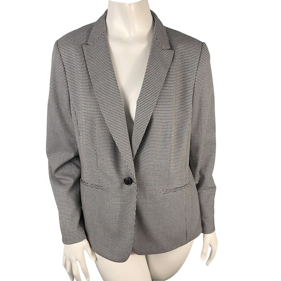 Talbots Women's 12 Single Button Stretch Blazer Jacket Black White Houndstooth - Picture 1 of 16